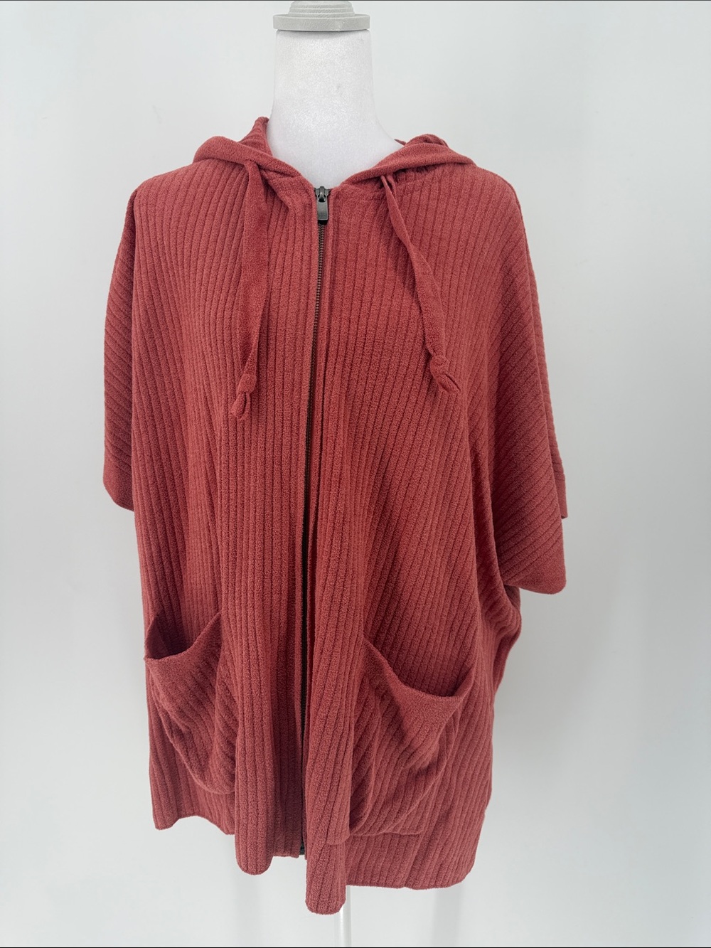 Barefoot Dreams CozyChic Ultra Lite Hooded Zip Cardigan Rust XXS/XS Oversized